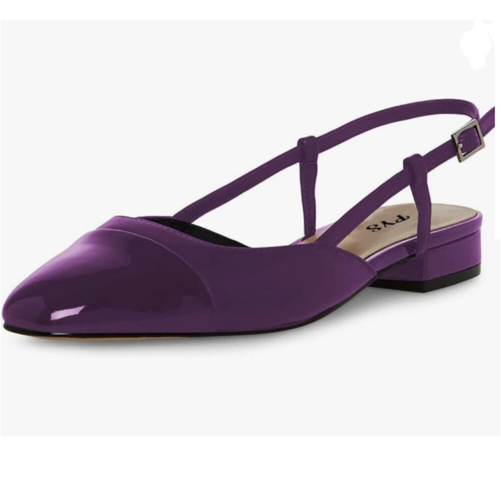 Patent Purple Pointed Slingback Low Heel Sandal